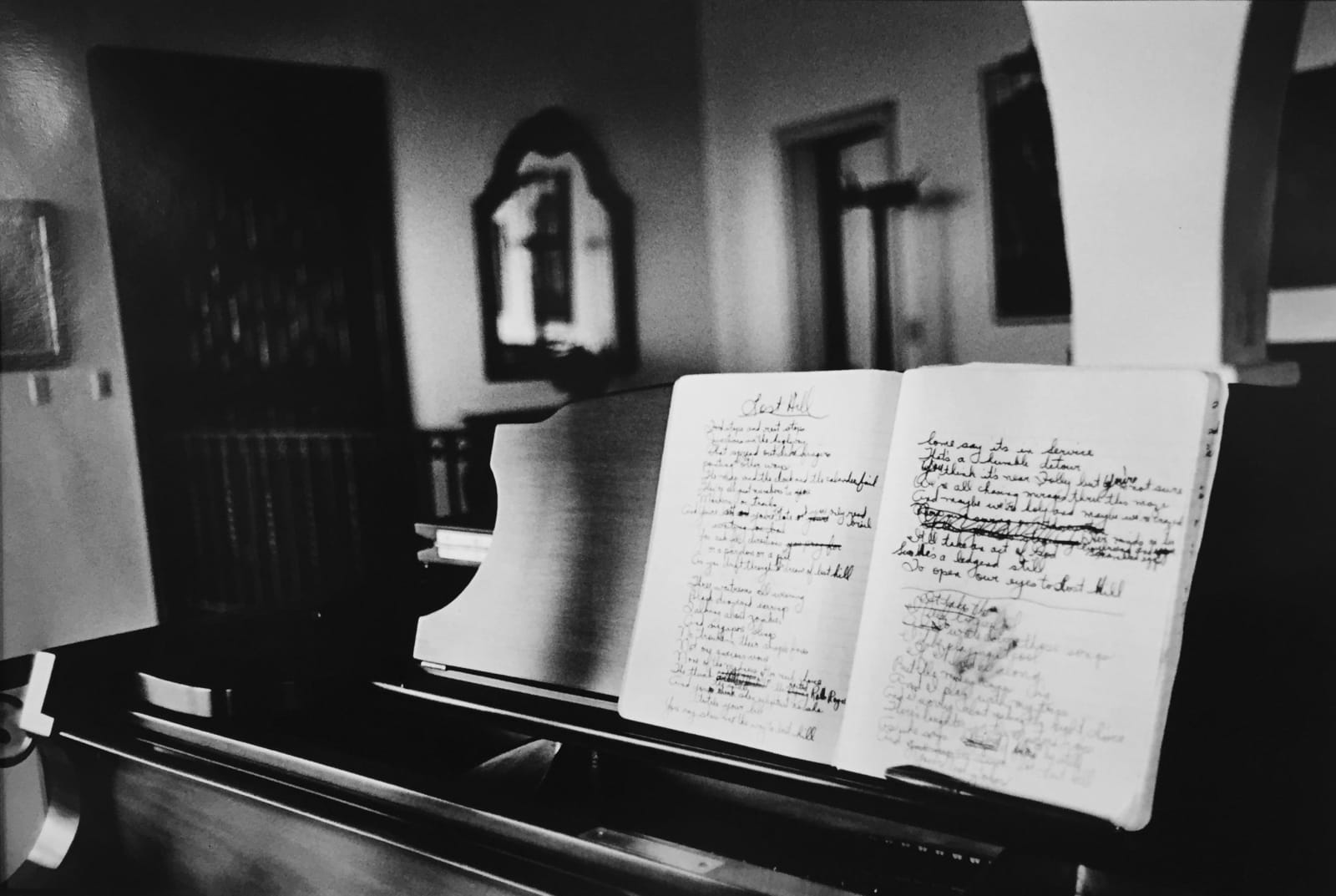 Joel Bernstein, "Lose Hill" A just-written lyric manuscript (first draft of "Barangrill") by Joni Mitchell, At home in the Hollywood Hills, June 1972