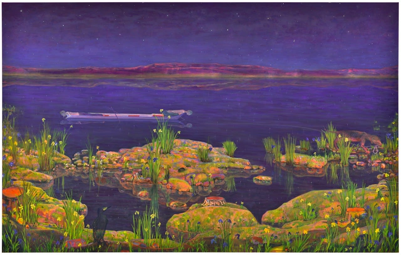 Andriu Deplazes, Zwei Körper, Barke, Leine und Hund (Two bodies, rowing boat, leash and dog), 2020