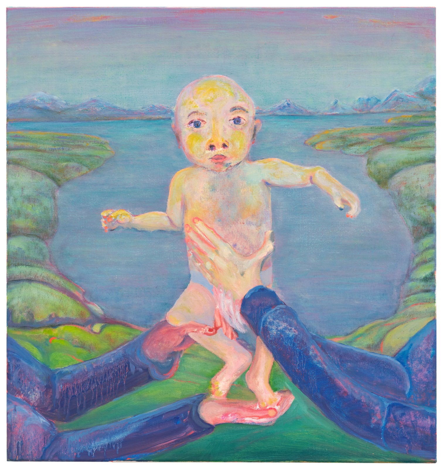 Andriu Deplazes, Vier Hände halten Kind (Four hands hold child), 2025