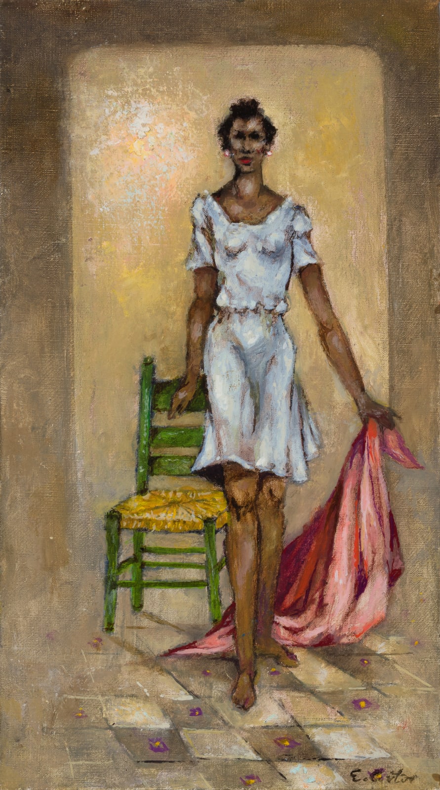 Eldzier Cortor, Lady With Green Chair, 2007