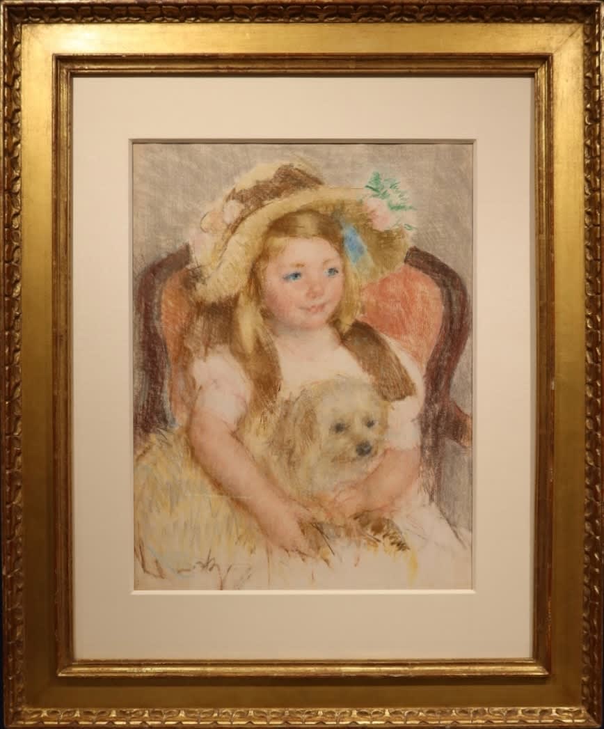 Mary Cassatt, Smiling Sara in a Big Hat Holding Her Dog, Circa 1901