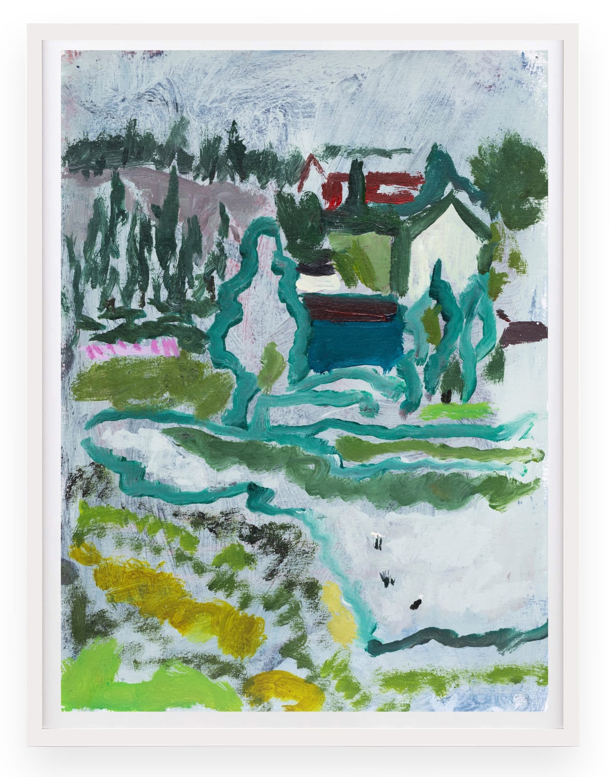 Lisa Sanditz, Red House, Field, Trees, 2023