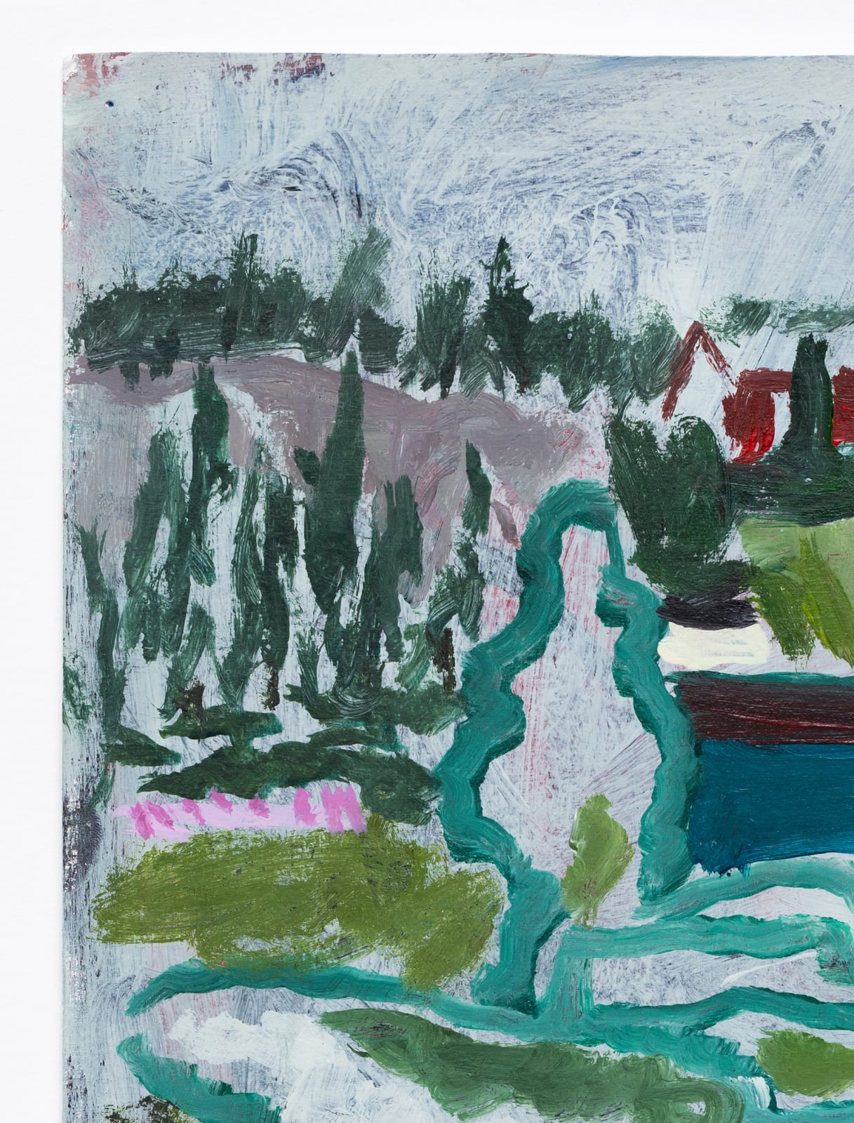 Lisa Sanditz, Red House, Field, Trees, 2023