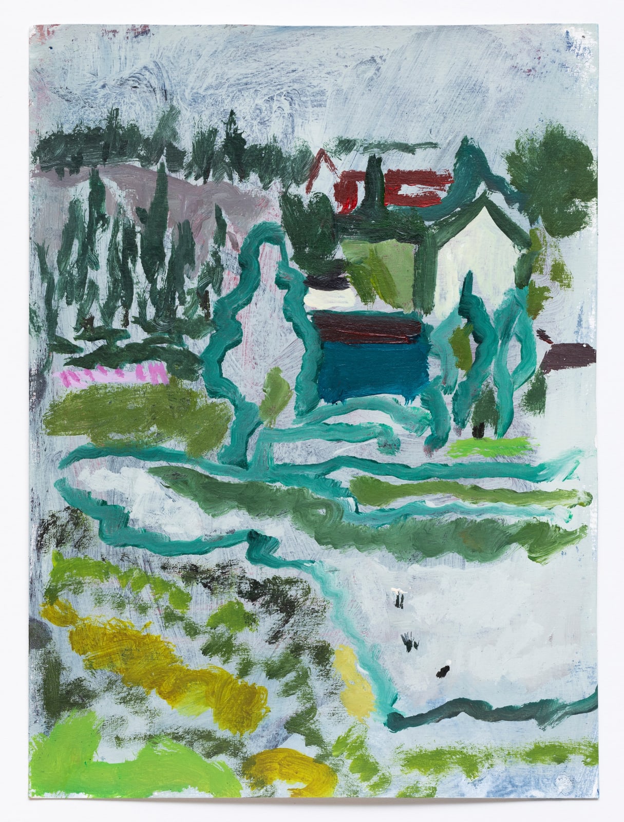 Lisa Sanditz, Red House, Field, Trees, 2023