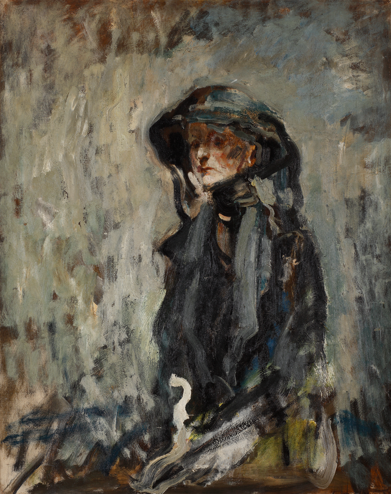 Ambrose McEvoy oil portrait of Mature Lady Seated in black in c.1920 currently for sale at Philip mould & company