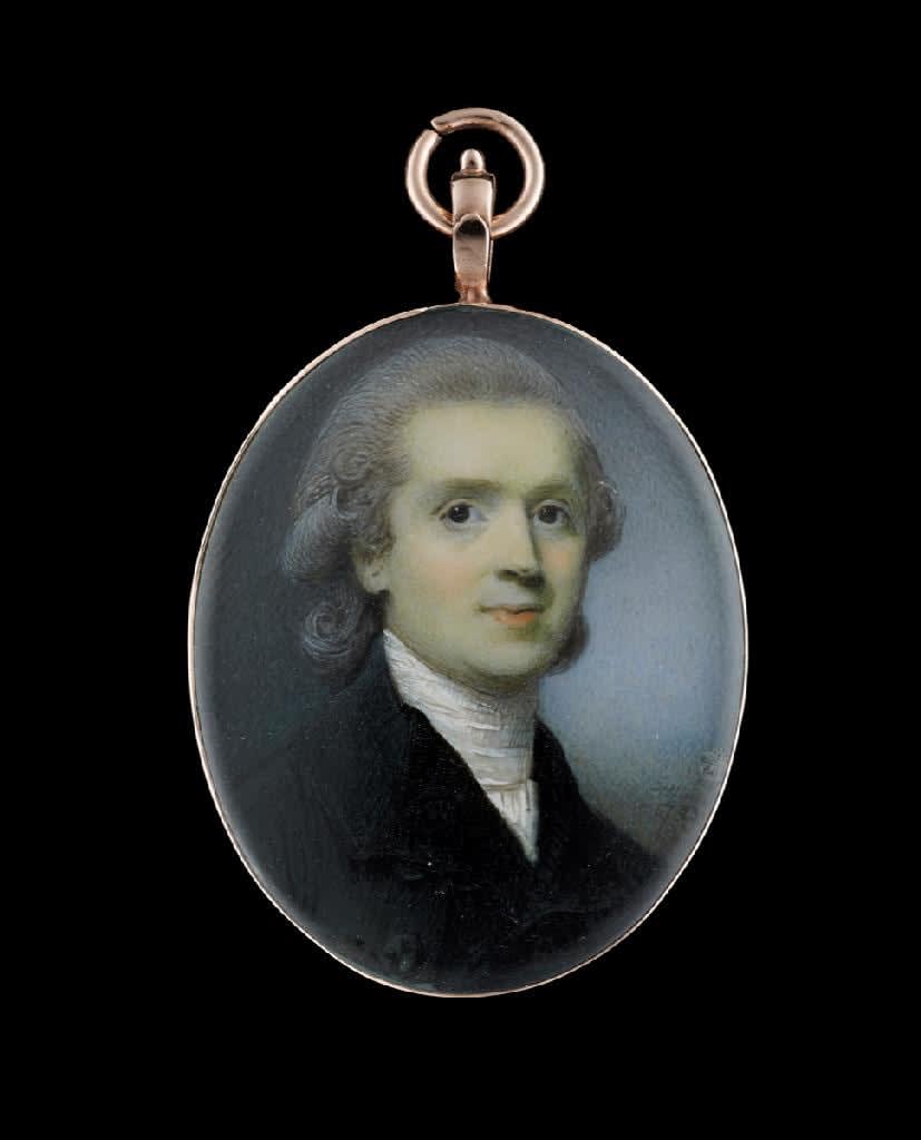 Horace Hone, Portrait miniature of George Hall (c. 1753-1811), Bishop of Dromore, wearing black coat and white stock, his hair powdered, late 18th century