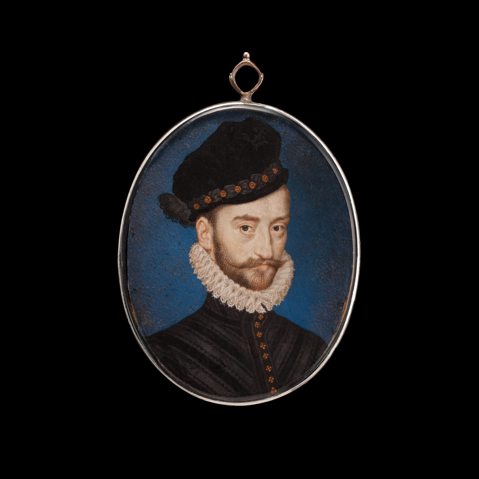 Attributed to Benjamin Foulon, A Gentleman, wearing black stripe-patterned doublet, c. 1570-5