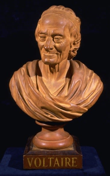Nineteenth Century Continental School, after Houdon, Portrait Bust of Voltaire (Francois Marie Arouet) (1694-1791), 1879