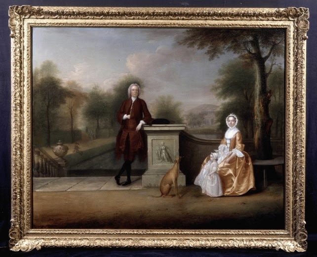 Arthur Devis, The Hon. Robert Cholmondeley, his wife and son in a garden, c. 1750