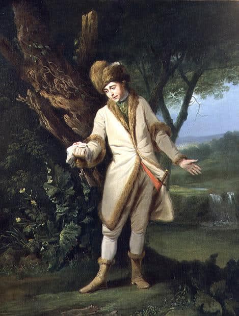 Francis Wheatley, Portrait of the Actor William Powell (1735-69), as Posthumous in Cymbeline, 1765