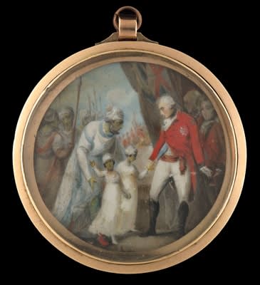 English School, Lieutenant-General Lord Cornwallis (1738-1805), receiving as hostages two sons of Tipu Sultan at the end of the Third Anglo-Mysore war in 1792, Late 18th Century