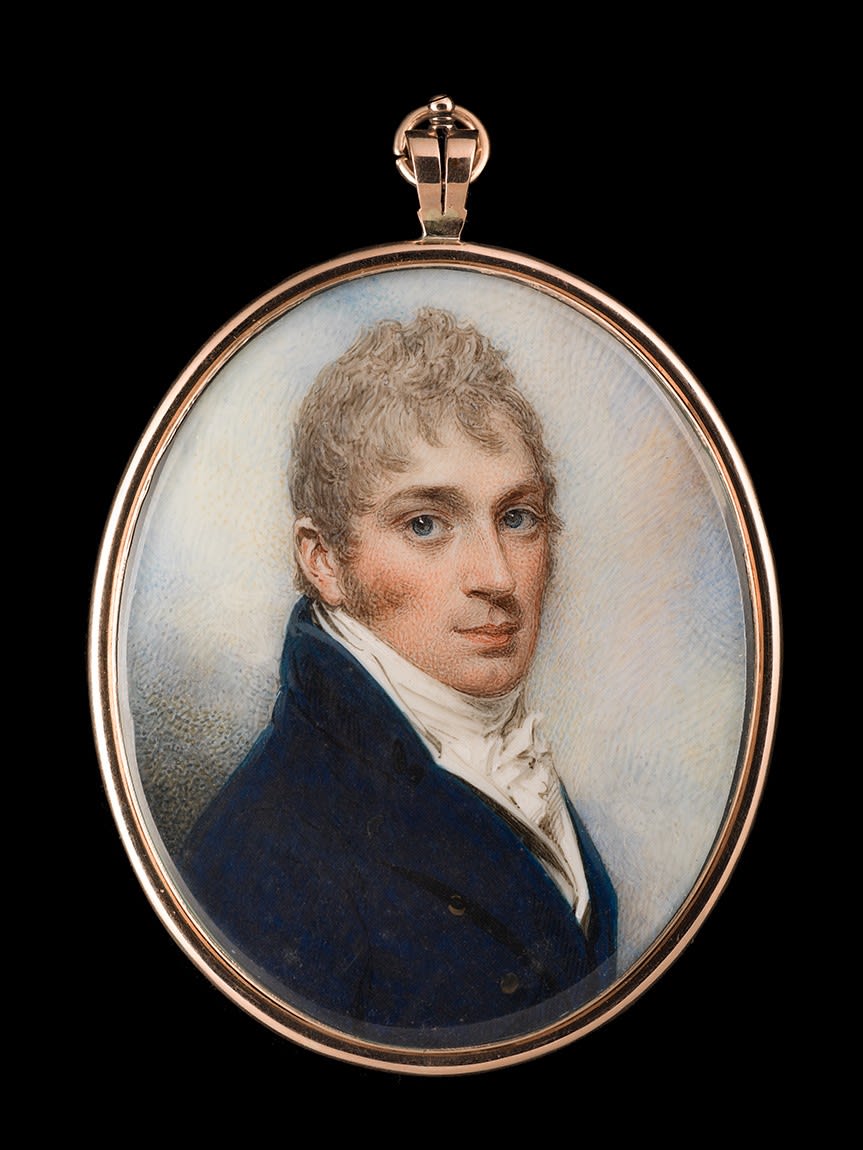 William Wood, Portrait miniature of a Young Gentleman, wearing dark blue coat, late 18th century