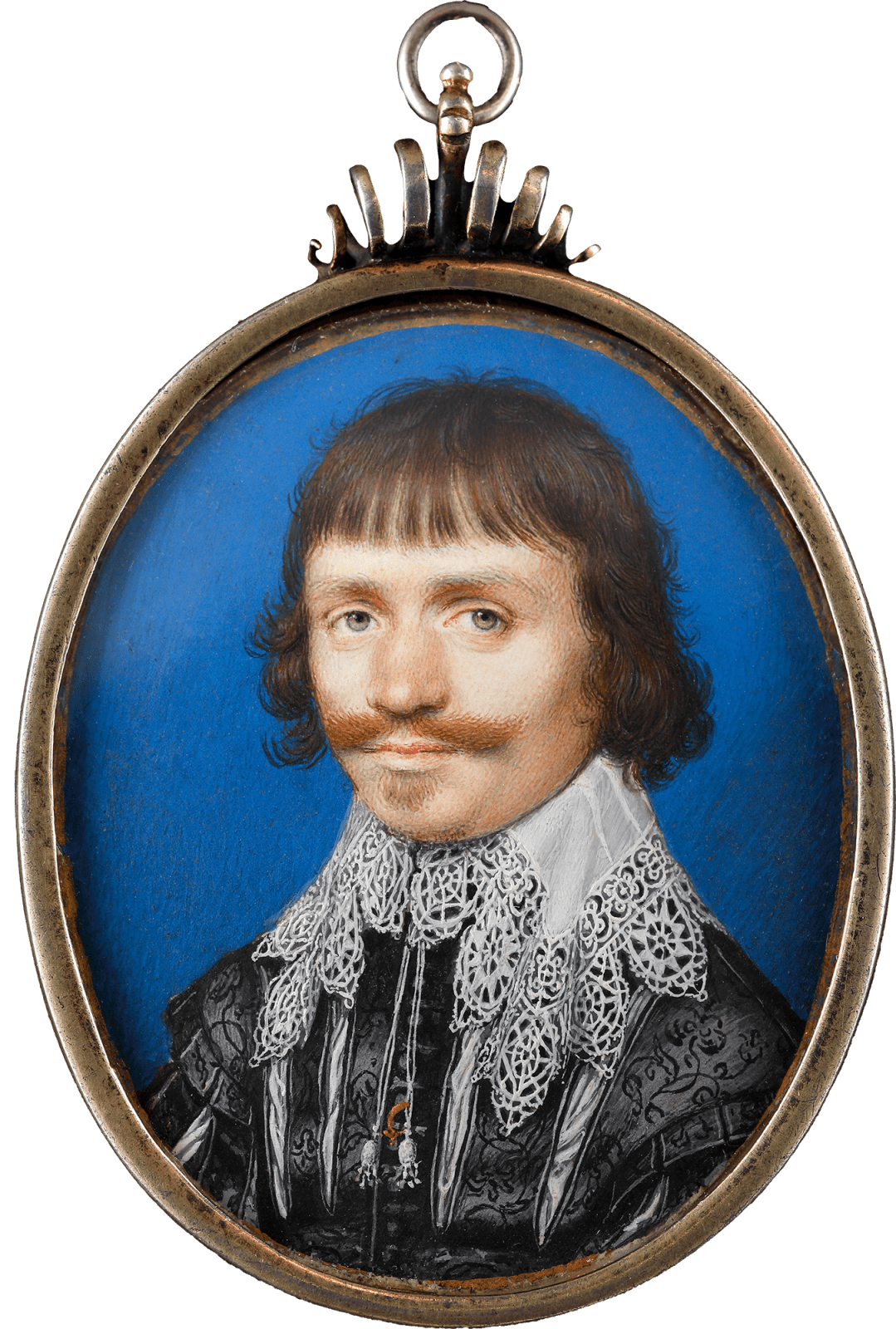 Alexander Cooper, A young Gentleman, wearing black embroidered ‘pinked’ doublet, falling lawn collar with lace edging, a gold ring tied in the tasselled ends, c. 1630