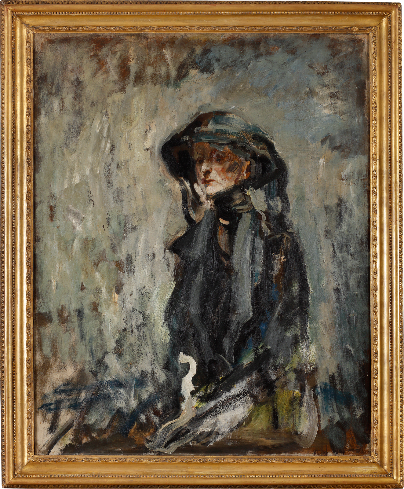 Ambrose McEvoy oil portrait of Mature Lady Seated in black in c.1920 currently for sale at Philip mould & company