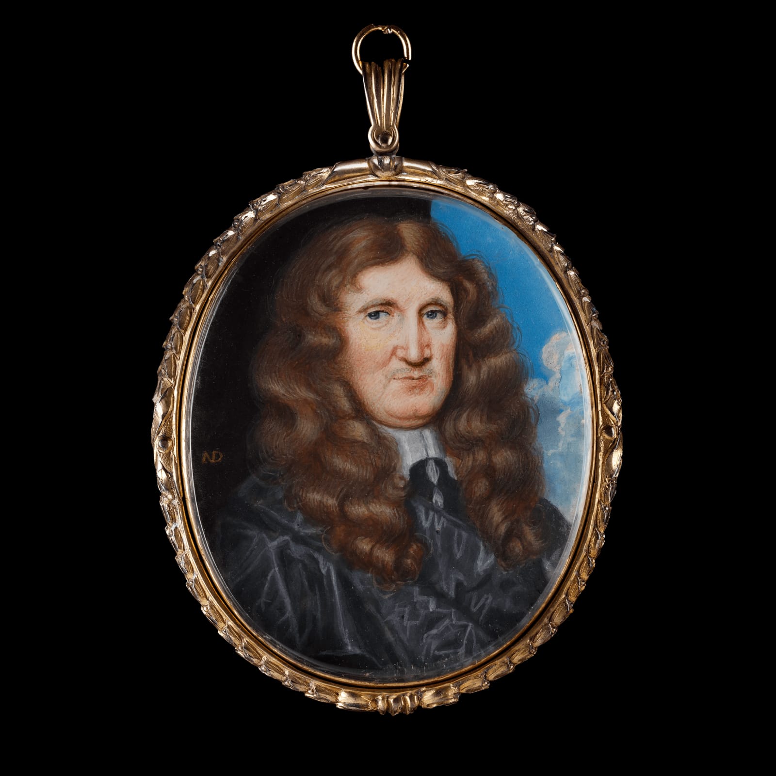 Nicholas Dixon miniature portrait of Henry Blount wearing black robe in c. 1661 currently for sale at Philip mould & company