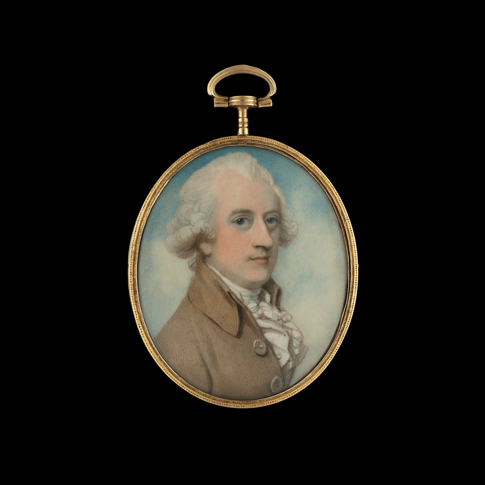 Richard Cosway, A Gentleman called C. Purling, wearing brown coat, white stock and powdered hair en queue, c. 1795