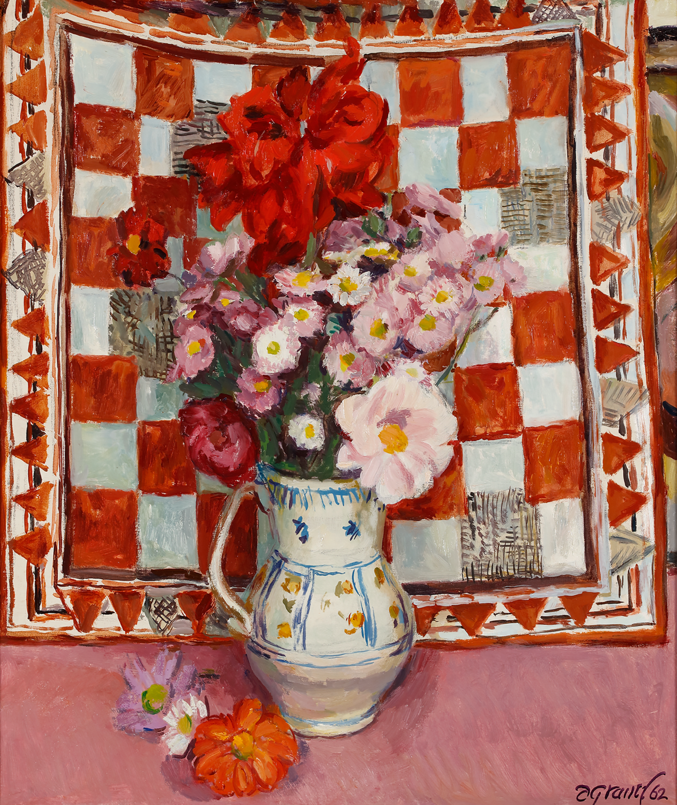 still life painting of flowers in an omega vase at Charleston house by Bloomsbury artist Duncan Grant