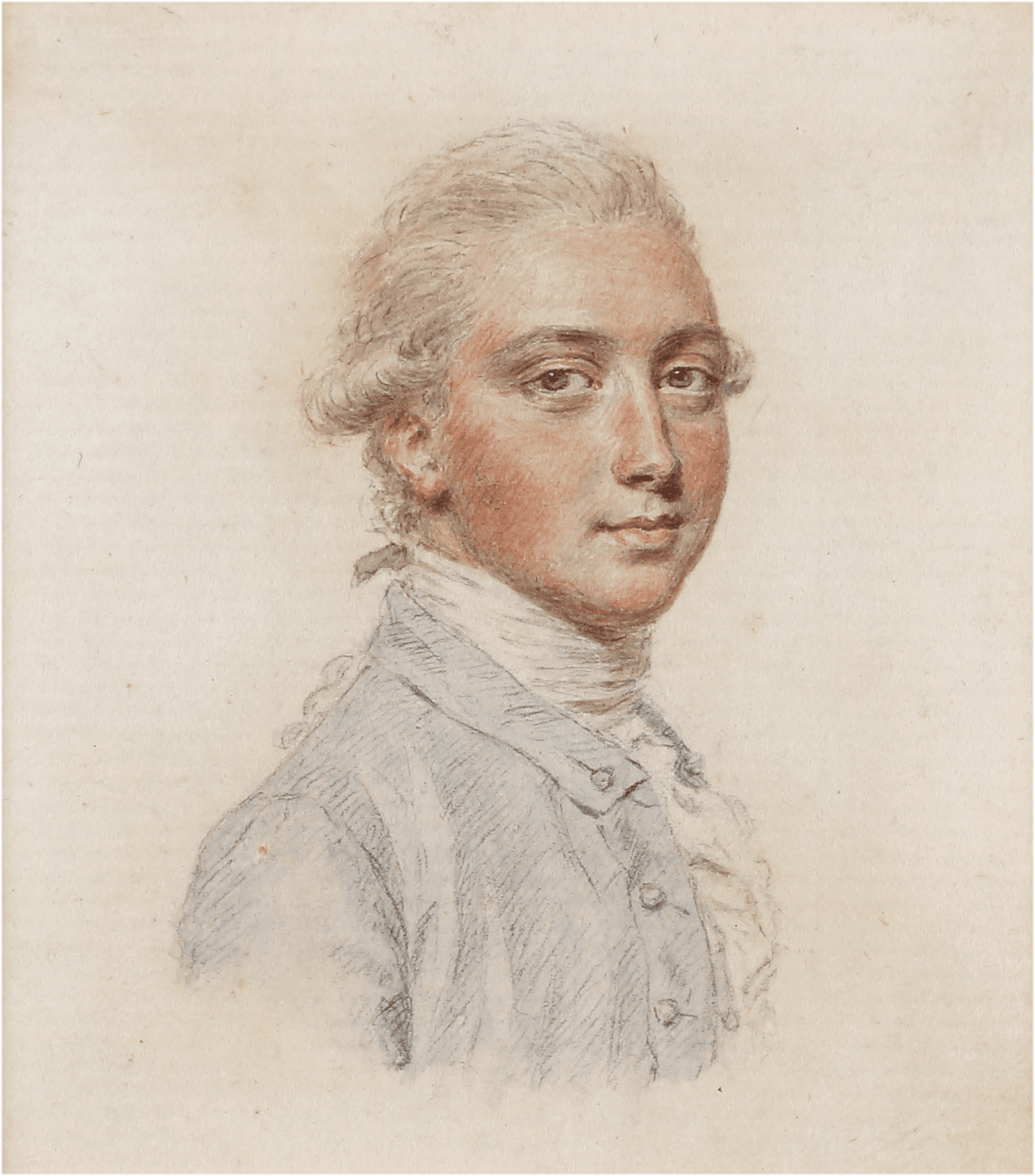 John Smart, Mr Maclane or Macleane, wearing pale grey coat, white frilled shirt and stock, his hair powdered and worn en queue, c. 1775