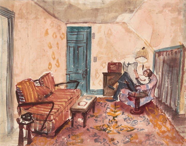 Philip Pearlstein, Untitled (Dwelling Spaces_Living Room 2_Green Door), 1946-49