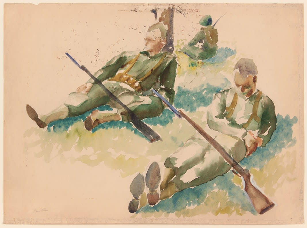Philip Pearlstein, Training in Florida (3 Soldiers Resting), 1943 Summer