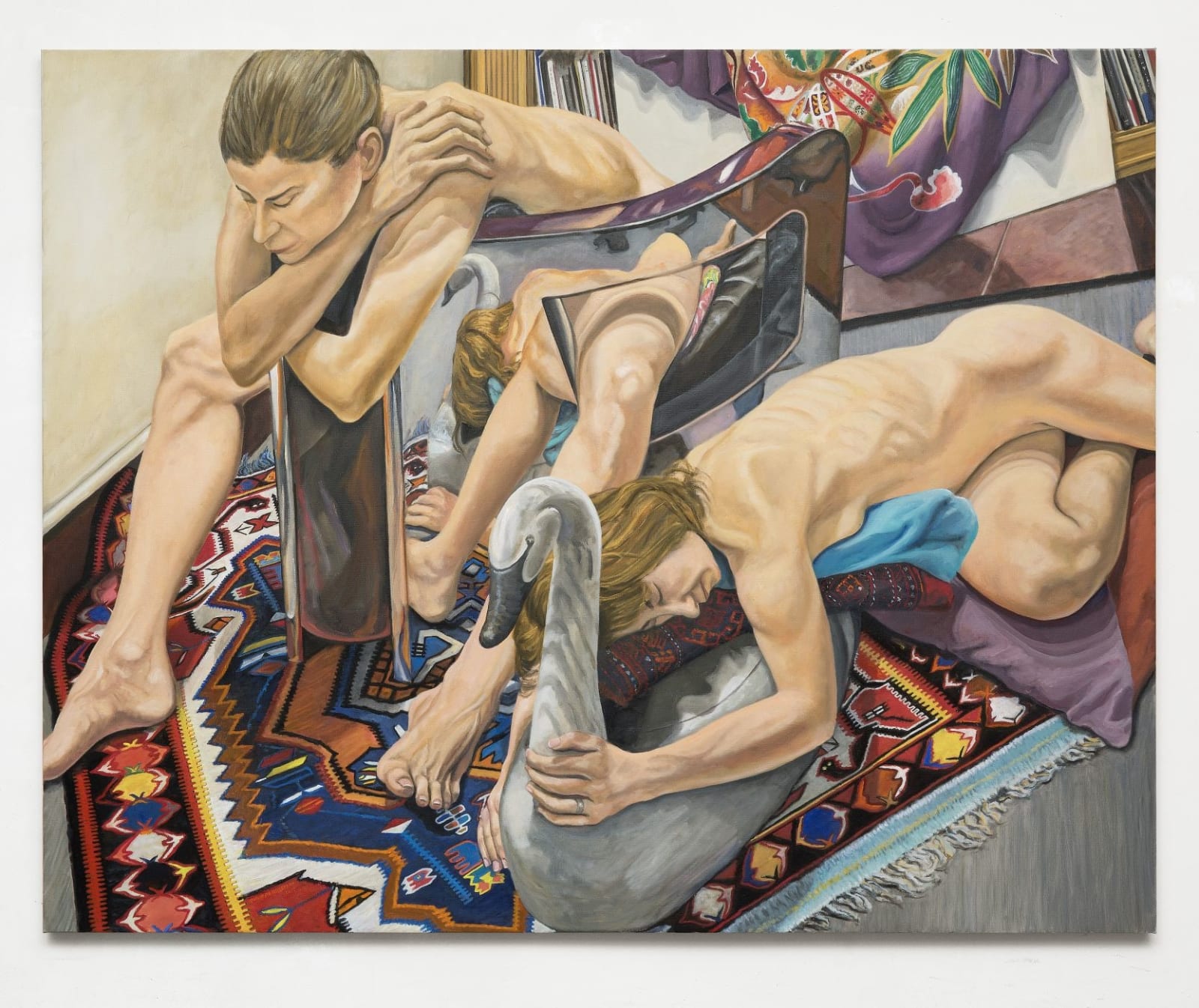 Philip Pearlstein, Two Models, Polished Steel Chair and Swan Decoy, 2016