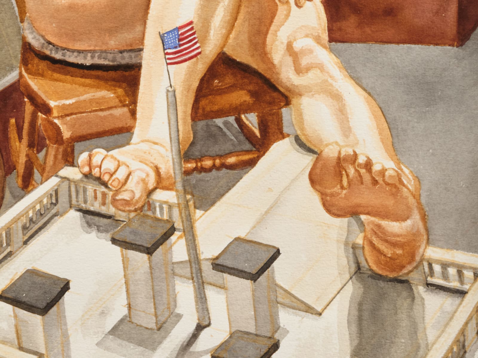 Philip Pearlstein, Two Female Models with Whitehouse as Birdhouse, 2000