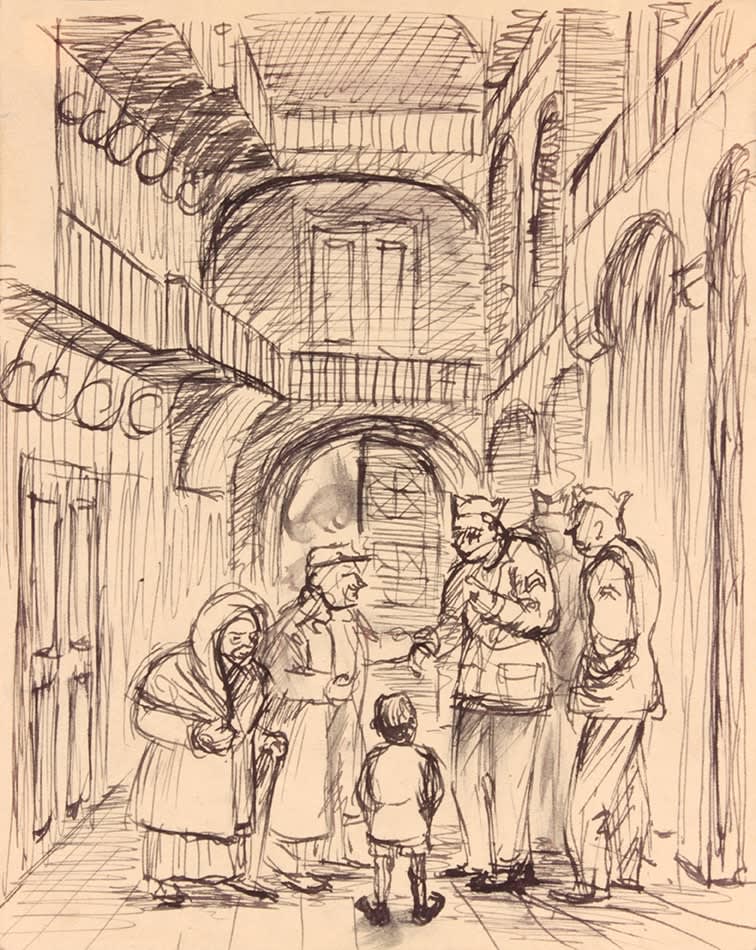 Philip Pearlstein, Caserta, Italy VI (Beggars and Soldiers), 1944