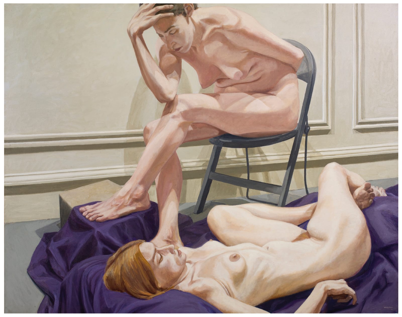 Philip Pearlstein, Two Female Nudes on Purple Drape, 1964