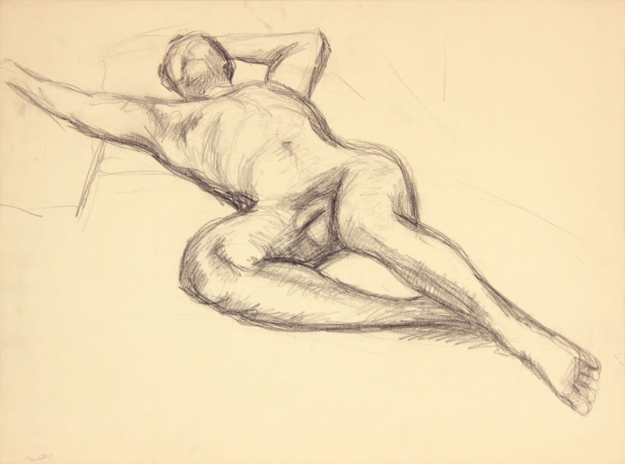 Philip Pearlstein, Reclining Male Model with Right Arm Outstretched, ND