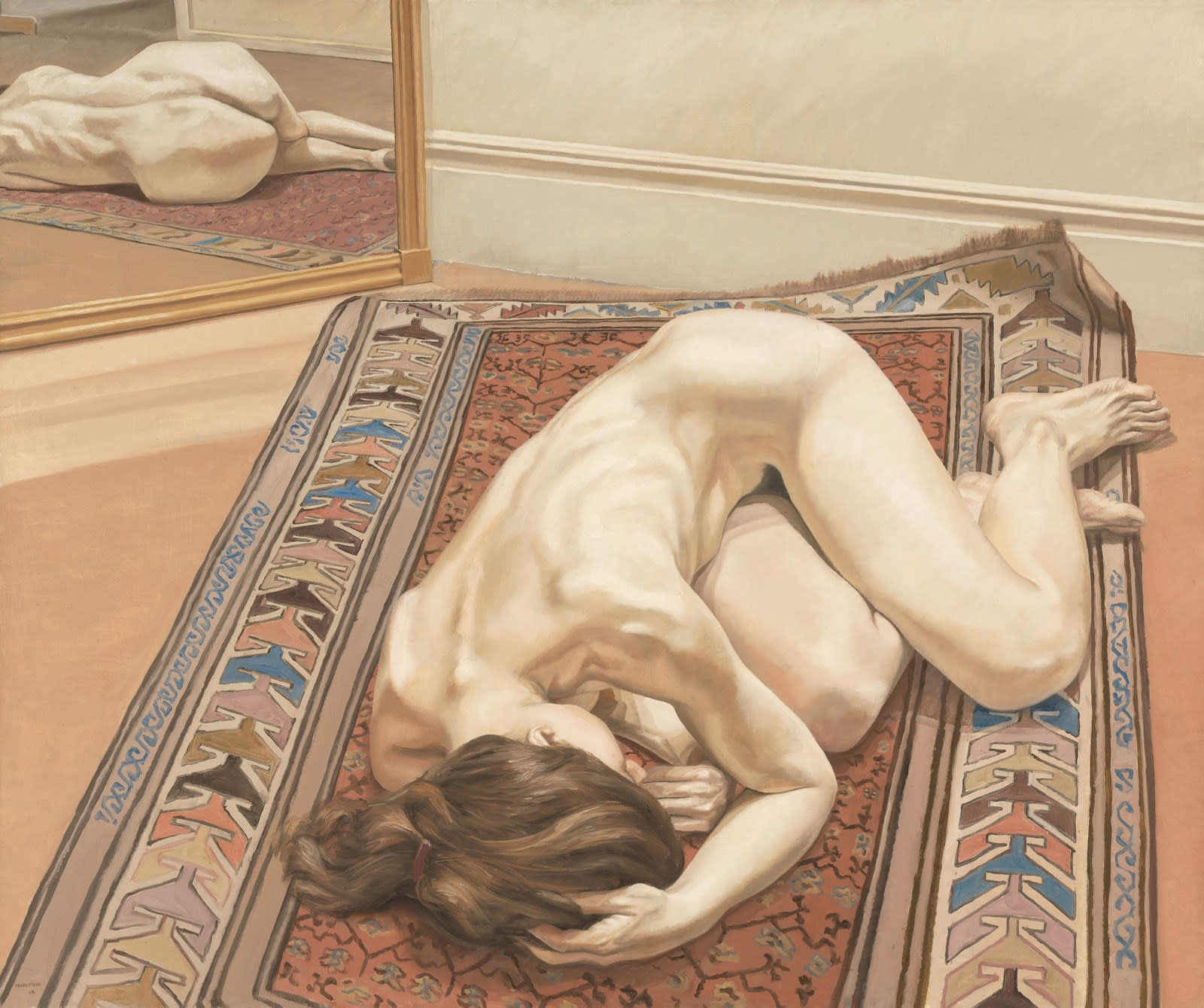 Philip Pearlstein, Female Model on Oriental Rug with Mirror, 1968
