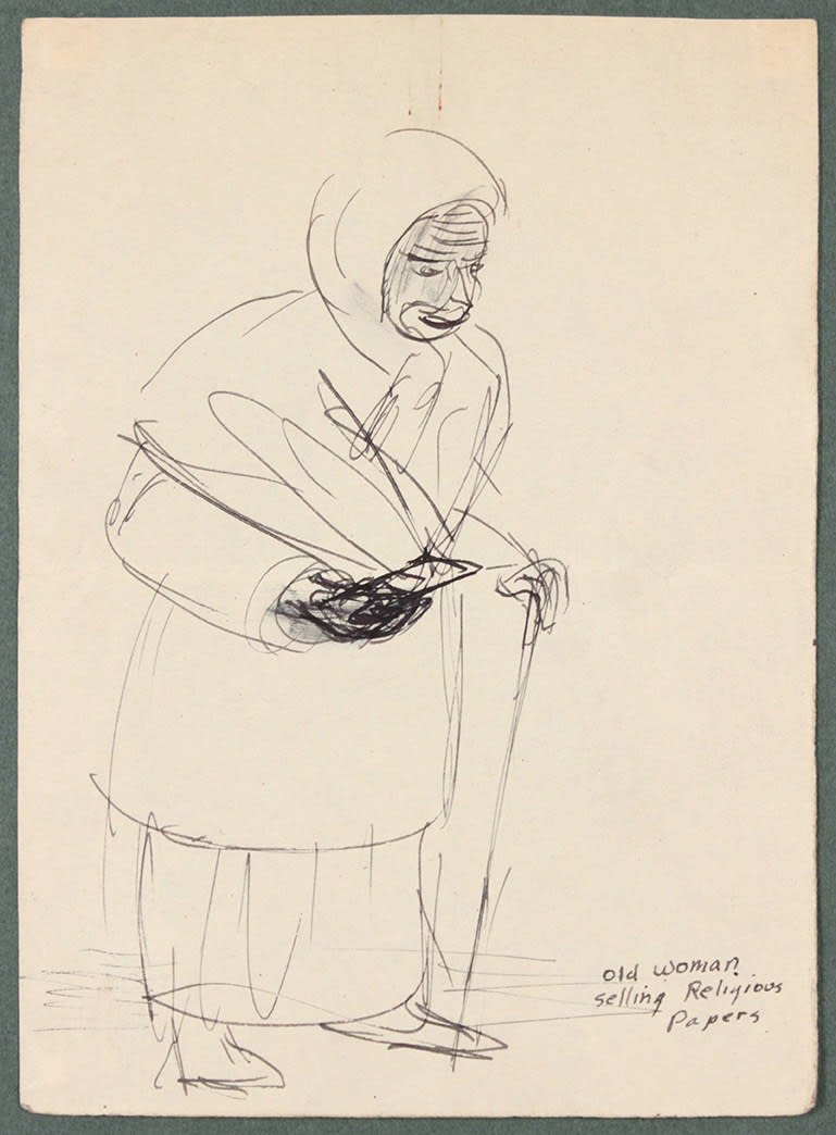 Philip Pearlstein, Caserta Italy, Old Woman Selling Religious Papers, 1944