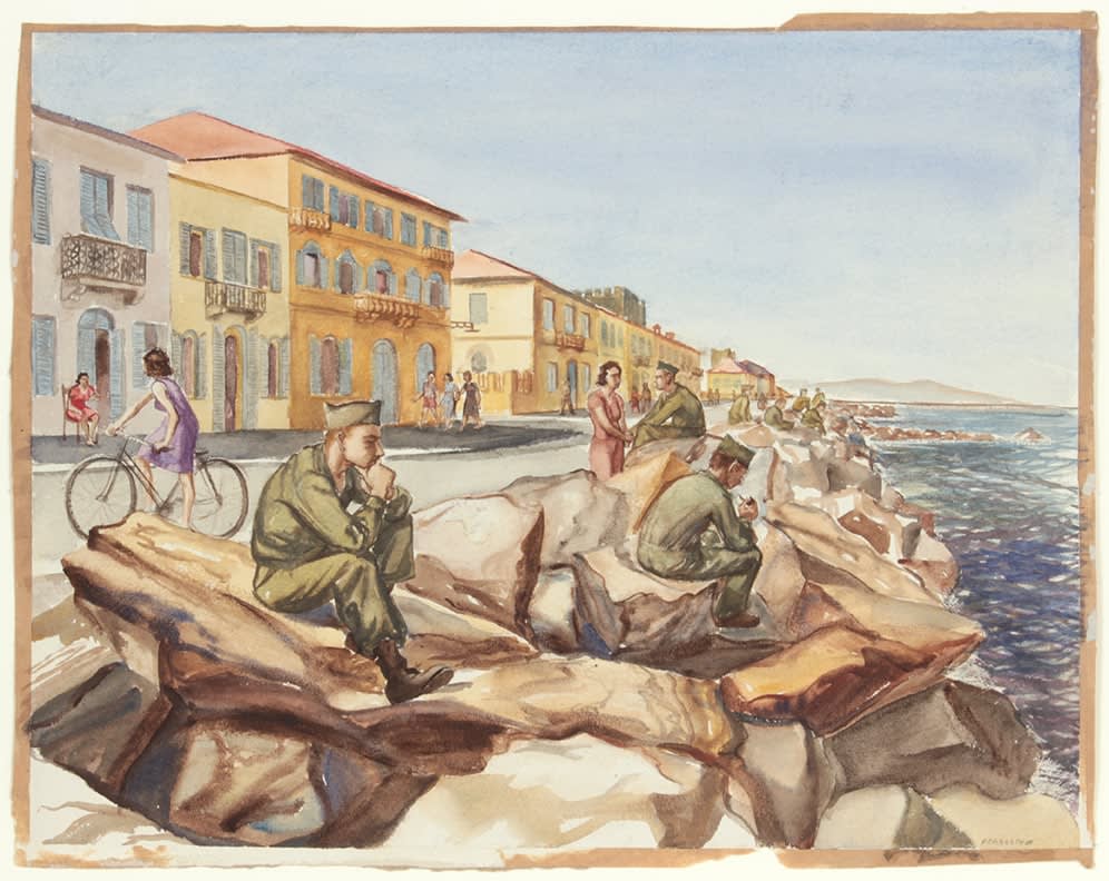 Philip Pearlstein, GI's at Marina di Pisa Breakwater, 1946