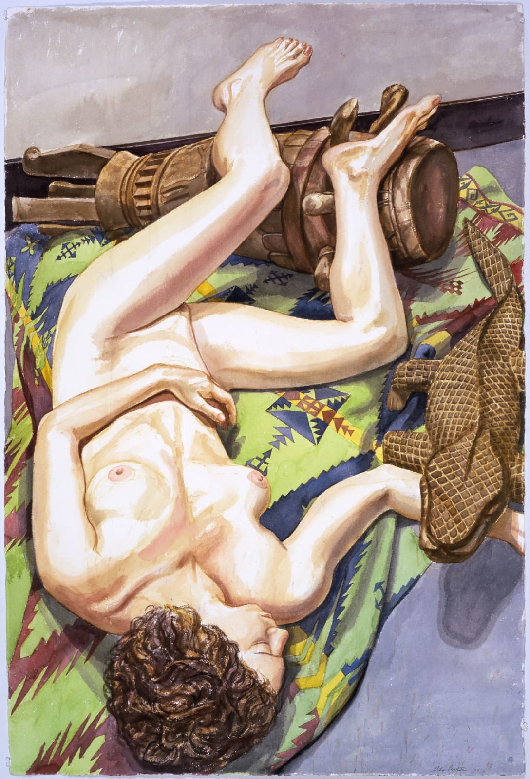 Philip Pearlstein, African Drum, Carved Wooden Lizard and Model, 2004