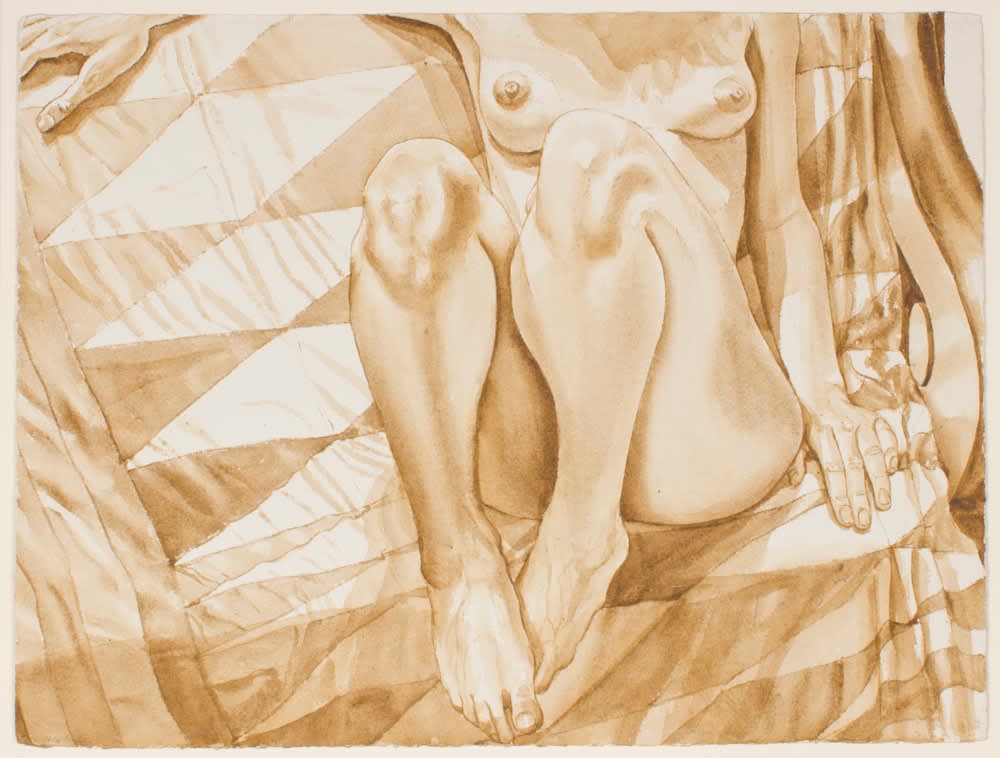 Philip Pearlstein, Female Model Seated on Lozenge-Patterned Drape, 1976