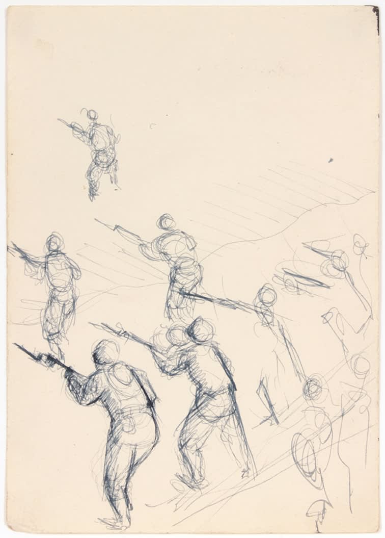 Philip Pearlstein, Untitled (Training Soldiers), 1943-46