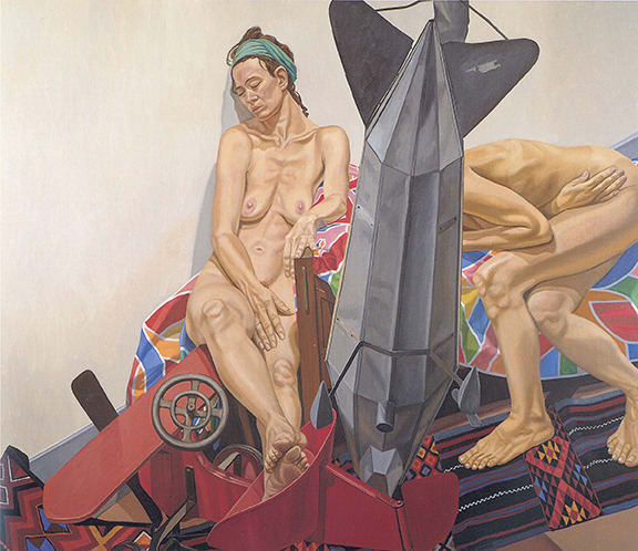Philip Pearlstein, Models with Dirigible Weathervane and Kiddie Car Airplane, 1992