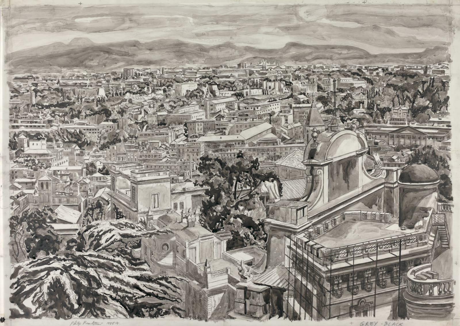 Philip Pearlstein, Drawing for "View of Rome", 1986