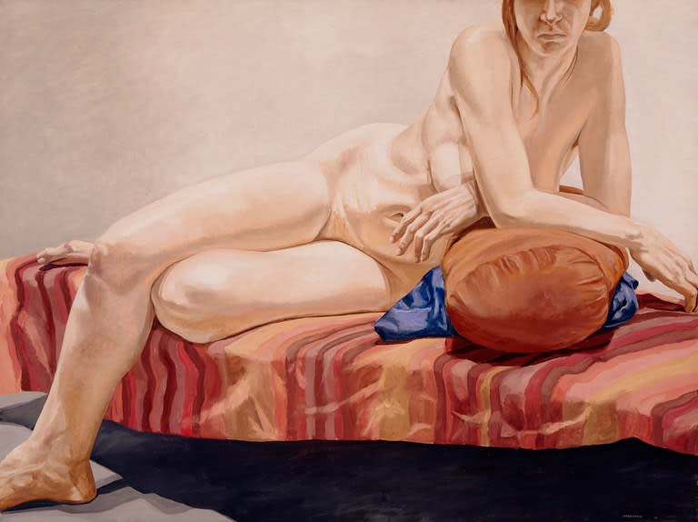 Philip Pearlstein, Nude Reclining on Striped Drape, 1966