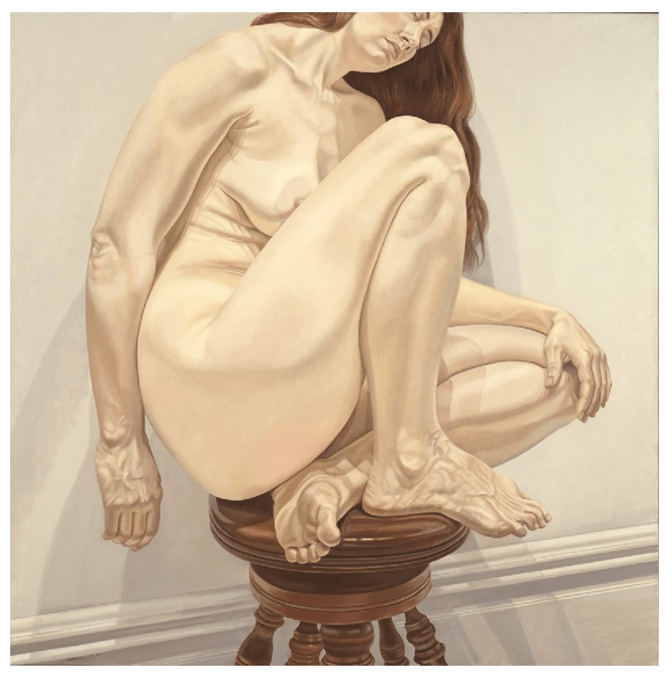Philip Pearlstein, Resting Female Model Seated on Stool with One Leg Raised and Head Bent, 1975
