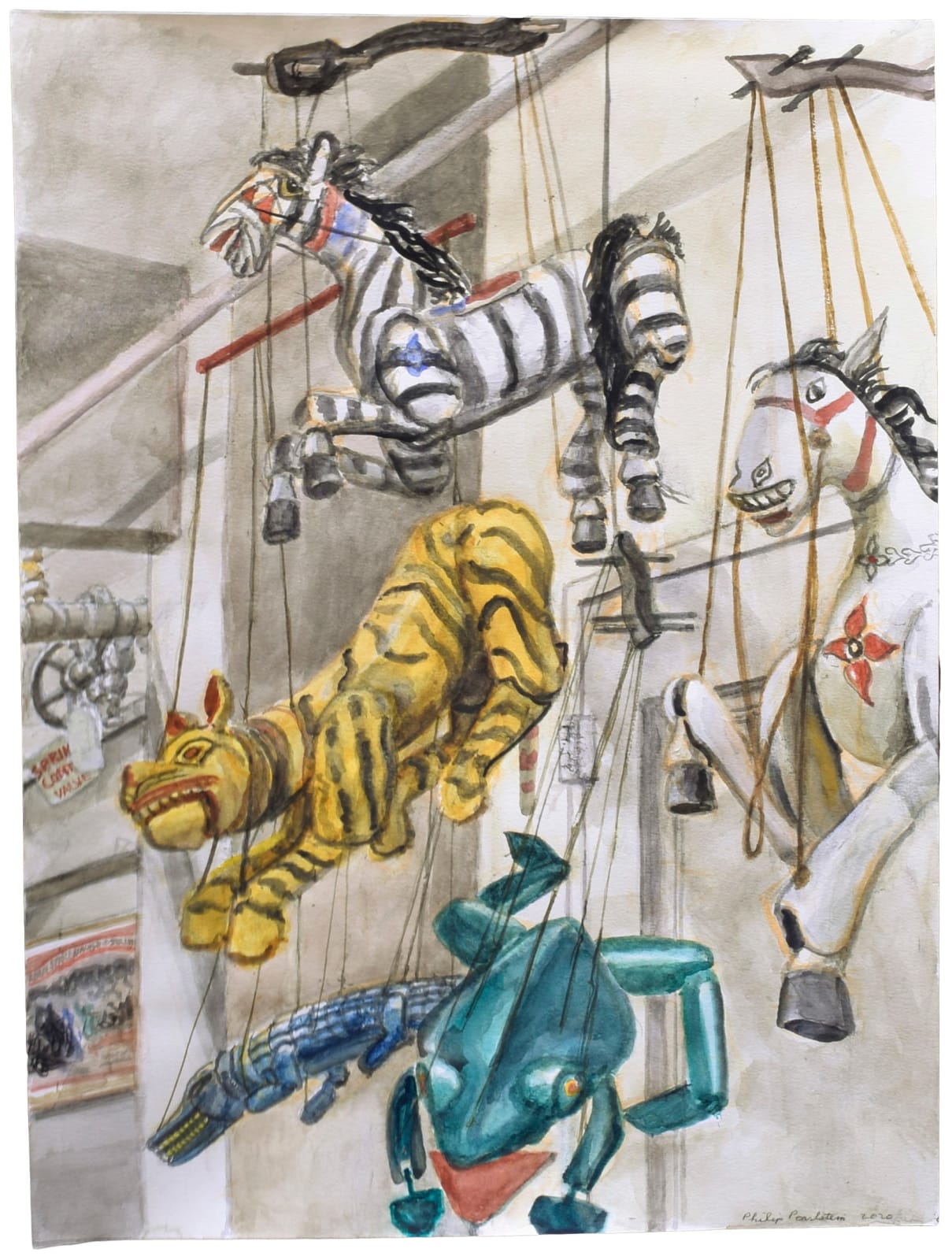 Philip Pearlstein, Indonesian Marionettes in My Studio, 2020