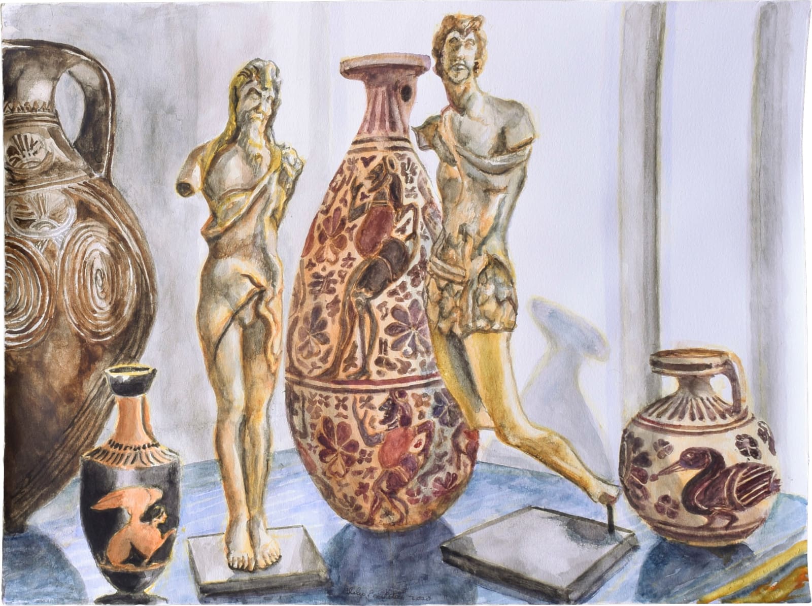 Philip Pearlstein, Greek Ceramics in My Studio, 2020