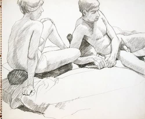 Philip Pearlstein, Leaning Male and Female Models, ND