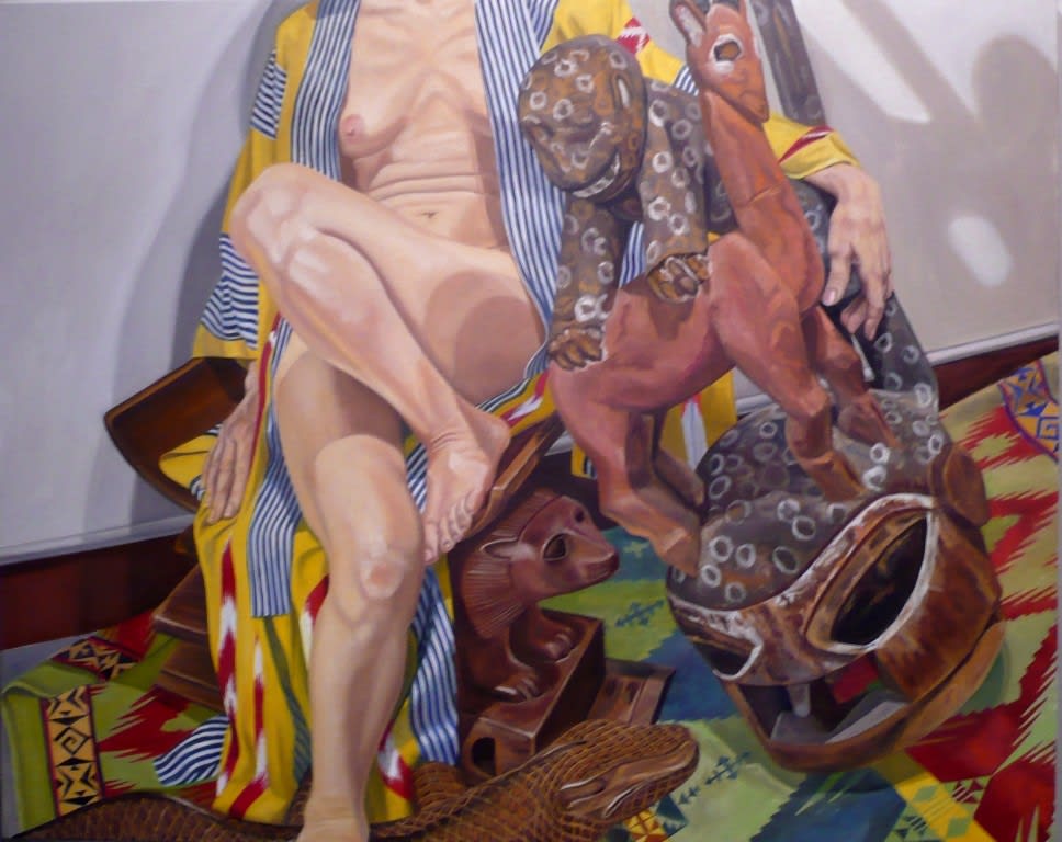 Philip Pearlstein, Model in Japanese Robe with African Carvings, 2009