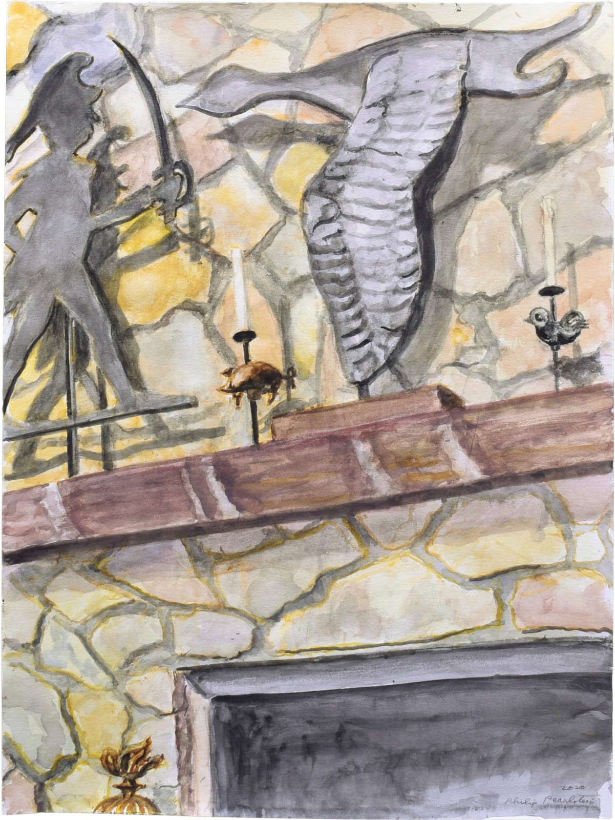 Philip Pearlstein, Two Weathervanes, Hessian Soldier Confronting a Flying Goose, 2020