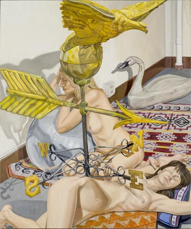 Philip Pearlstein, Two Models, Eagle Weathervane and Swan Decoy, 2007