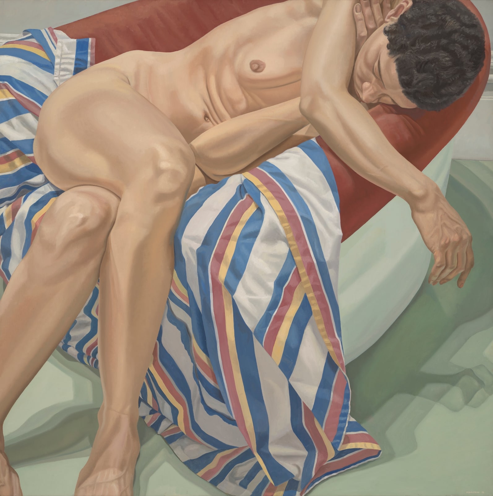 Philip Pearlstein, Female Model on Striped Robe, 1978