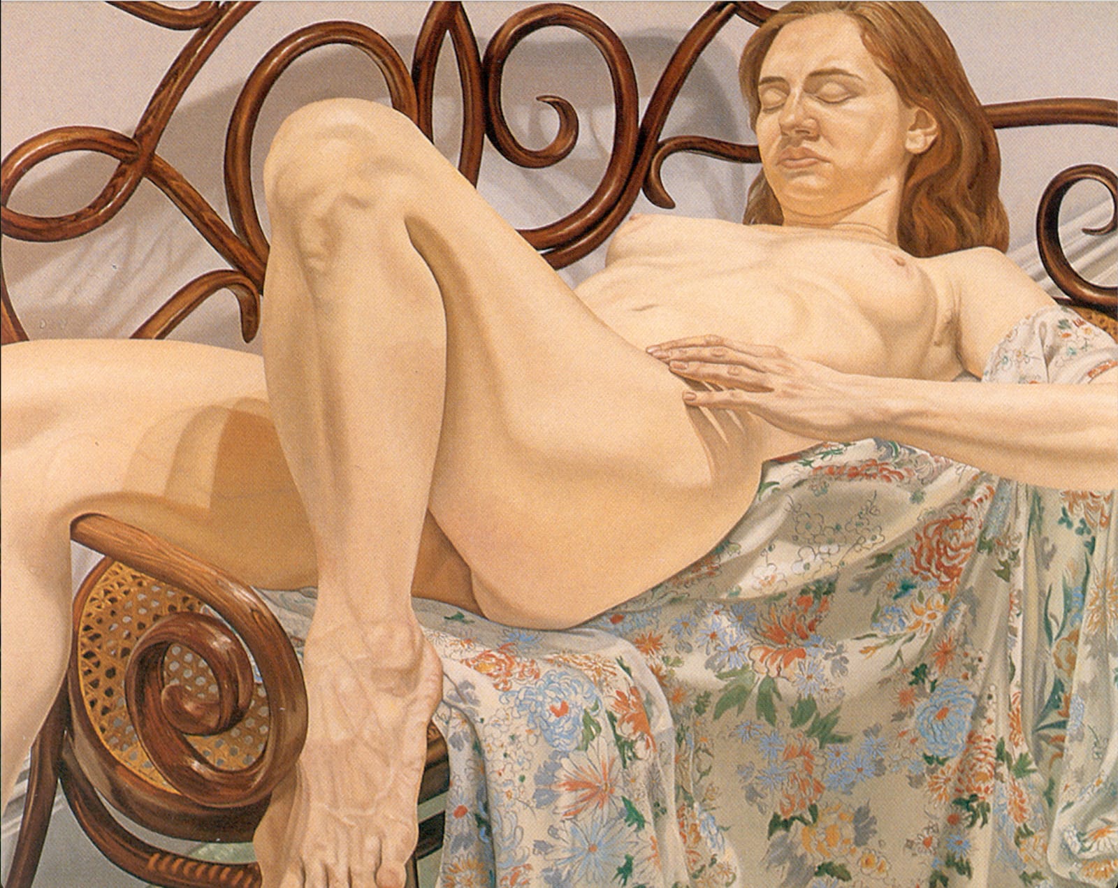 Philip Pearlstein, Female Model Reclining on Bentwood Loveseat, 1974
