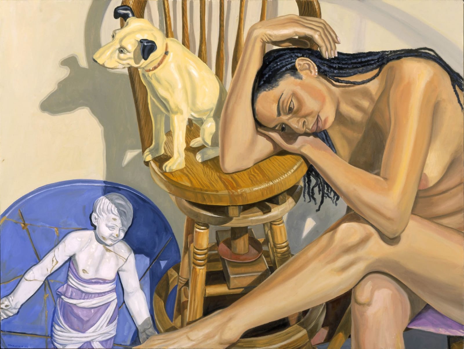 Philip Pearlstein, Model with HMV Dog and Renaissance Bambino, 2006