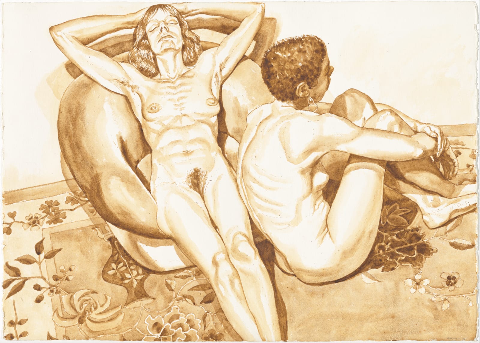 Philip Pearlstein, Two Nudes with Flowered Rug, 1976