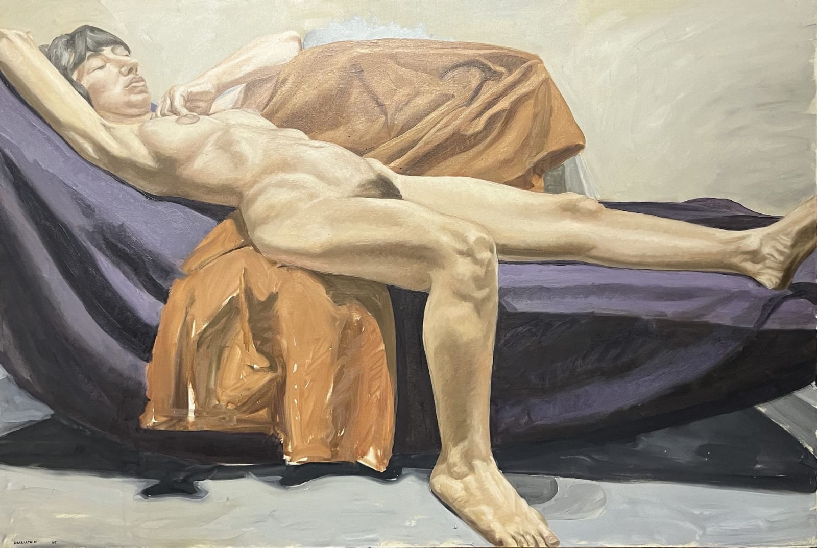 Philip Pearlstein, Reclining Nude on Purple Drape, 1965